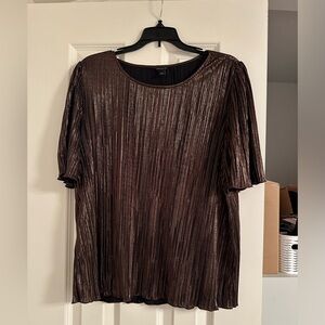 Ann Taylor Copper Metallic Ribbed Short Sleeve Blouse